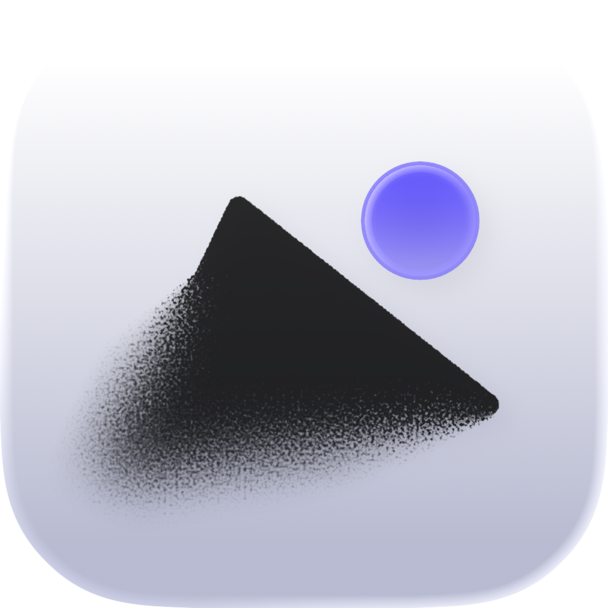 Final Photura app icon with a grainy dark mountain and luminous violet circle